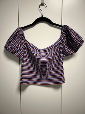 wild fable Purple and Red Striped Off-Shoulder Crop Top